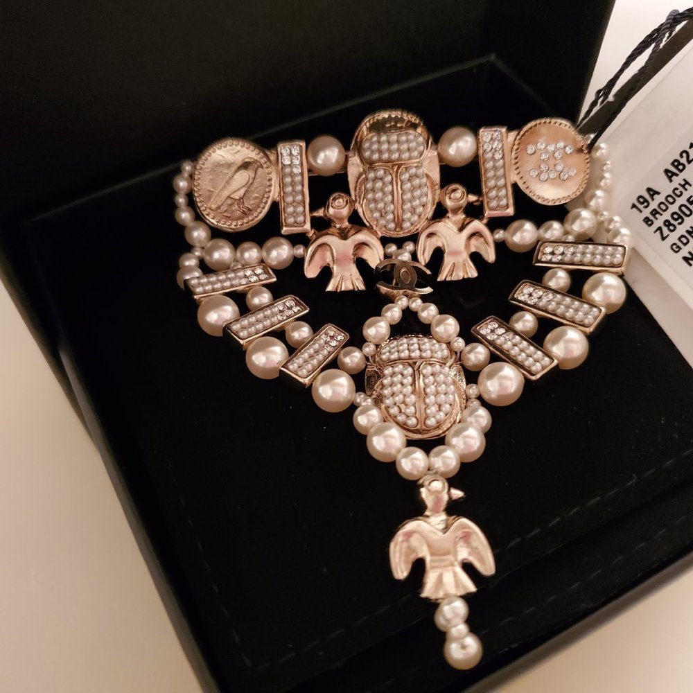 Chanel Gold Pearl and Crystal Brooch Egyptian Collection